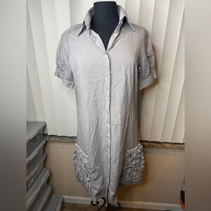 Bell by Alicia Bell Gray 100% Cotton Button-Up Dress Ruffle Sides Size 10